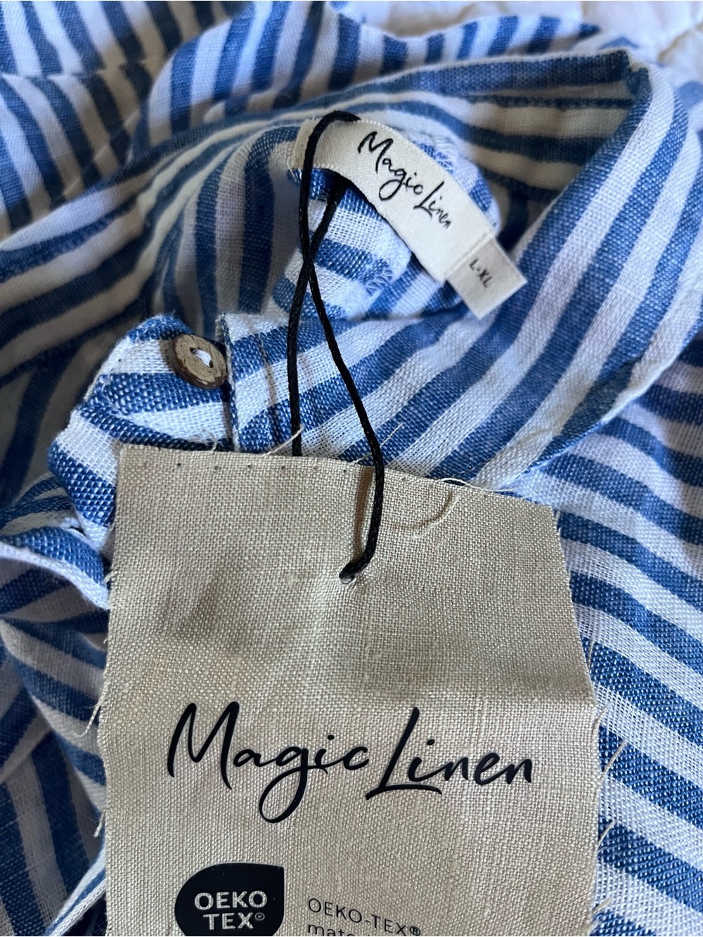 Magic Linen L/XL Cobalt Blue Oversized Striped Linen Shirt - Picture 7 of 11